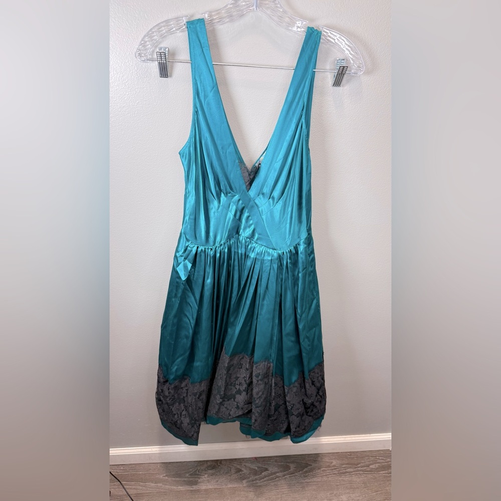 Anthropologie Plenty NEW Snow Queen Emerald & Black Silk Lace Dress Size 6